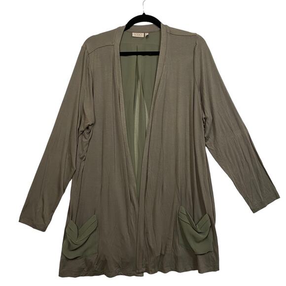 LOGO by Lori Goldstein Sage Green Open Front Mixed Media Cardigan Top Size 1X - Picture 1 of 7